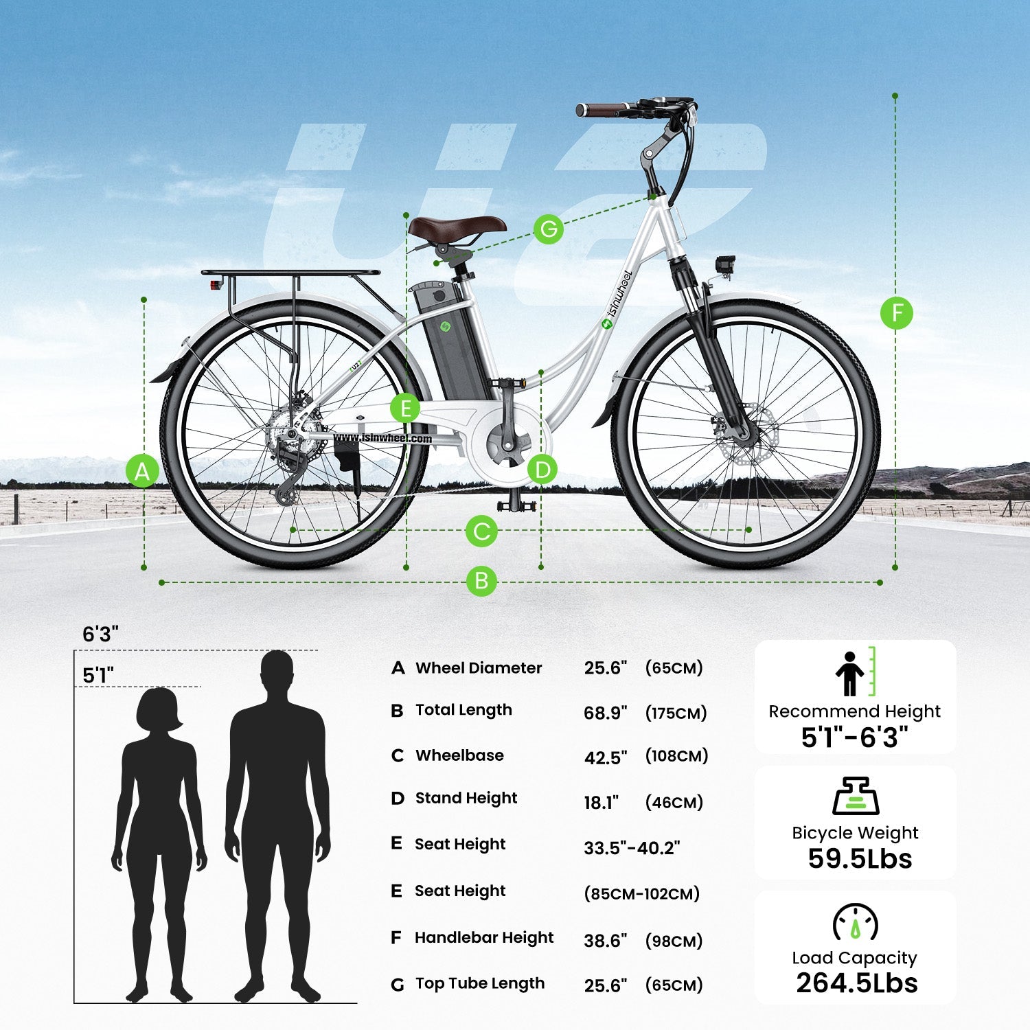iSinwheel U2/U4 City Commuter Electric Bike 65Miles Range