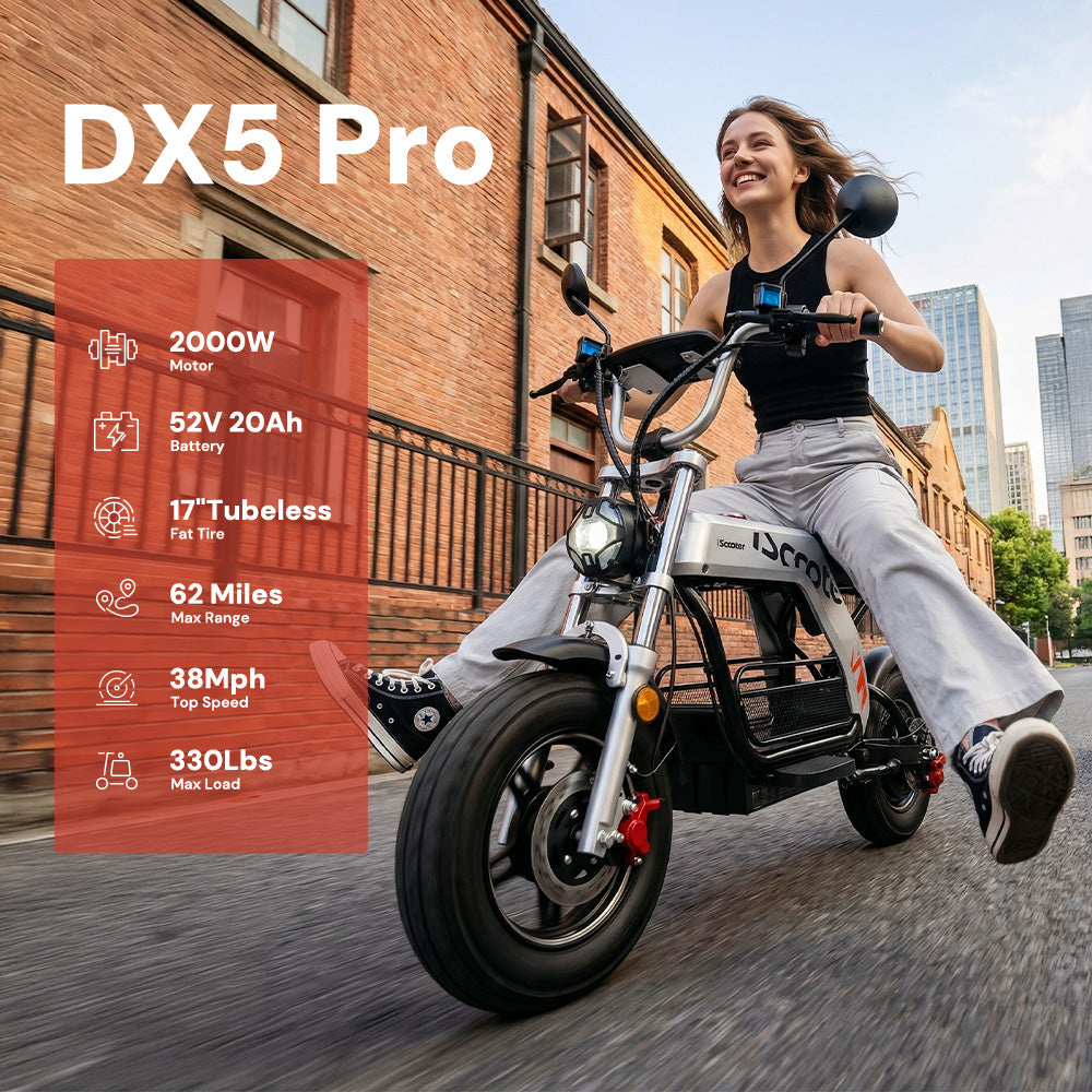iScooter DX5Pro 2000W Electric Scooter with Seat & Large Basket - Moped Style